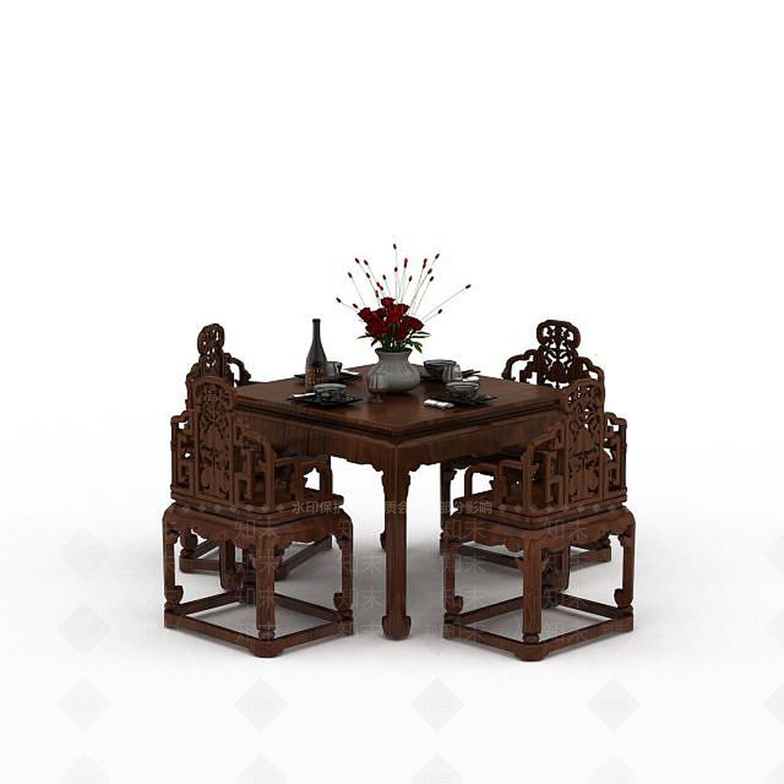 中式桌椅组合3D模型下载【ID:1198681291】