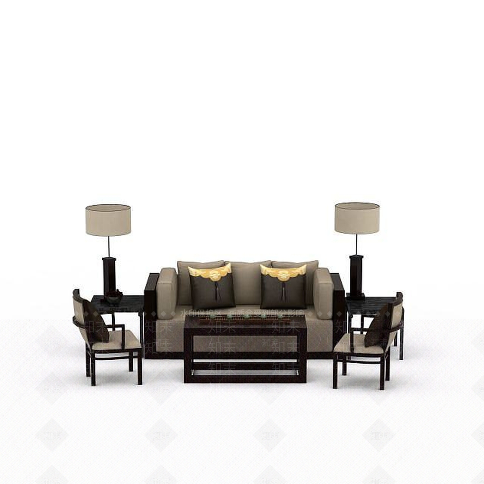 中式沙发茶几组合3D模型下载【ID:1198681936】