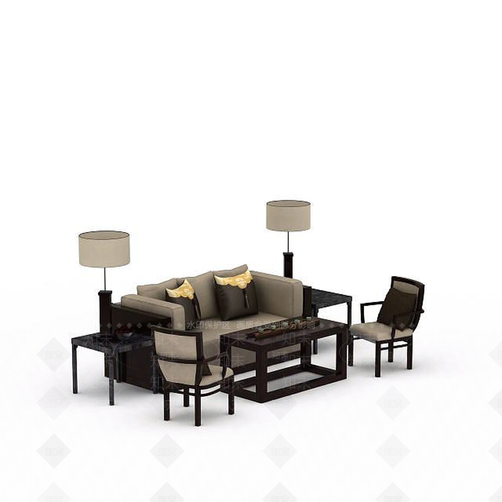中式沙发茶几组合3D模型下载【ID:1198681936】