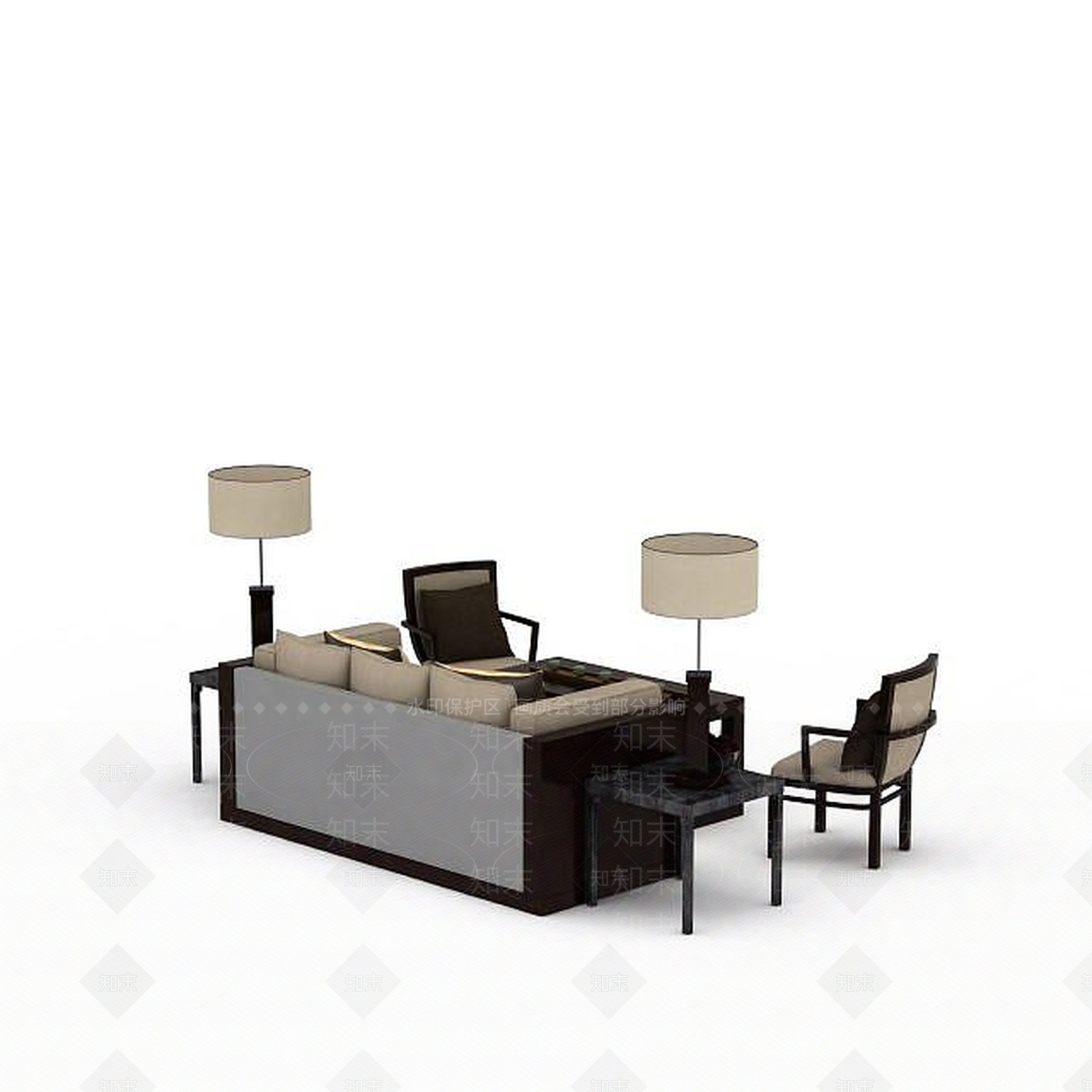中式沙发茶几组合3D模型下载【ID:1198681936】
