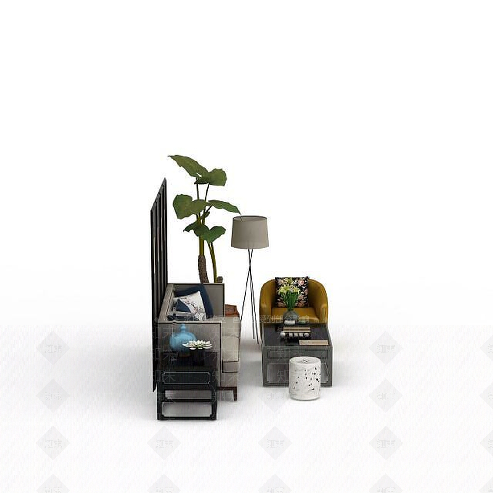 中式沙发茶几组合3D模型下载【ID:1198682111】