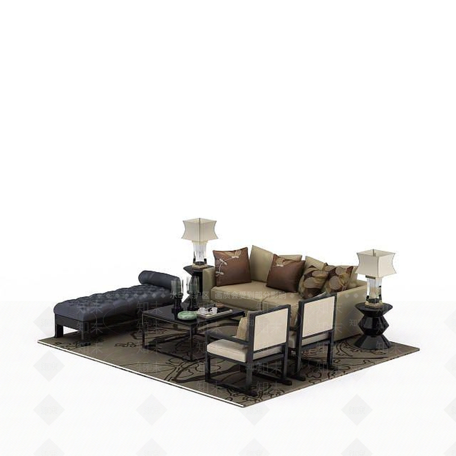 中式沙发茶几组合3D模型下载【ID:1198682898】