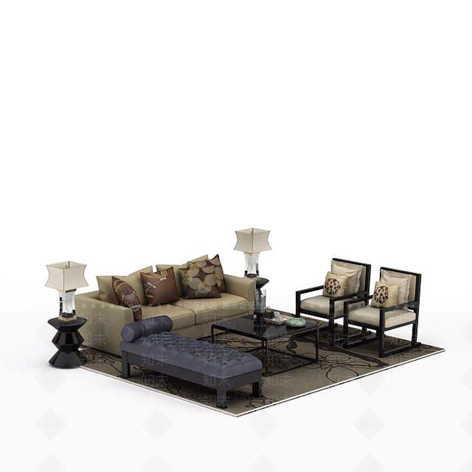 中式沙发茶几组合3D模型下载【ID:1198682898】