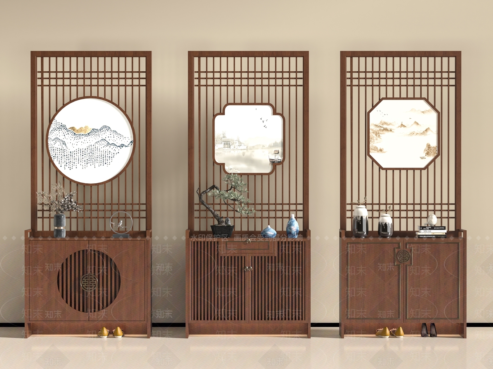 新中式鞋柜3D模型下载【ID:1198683179】