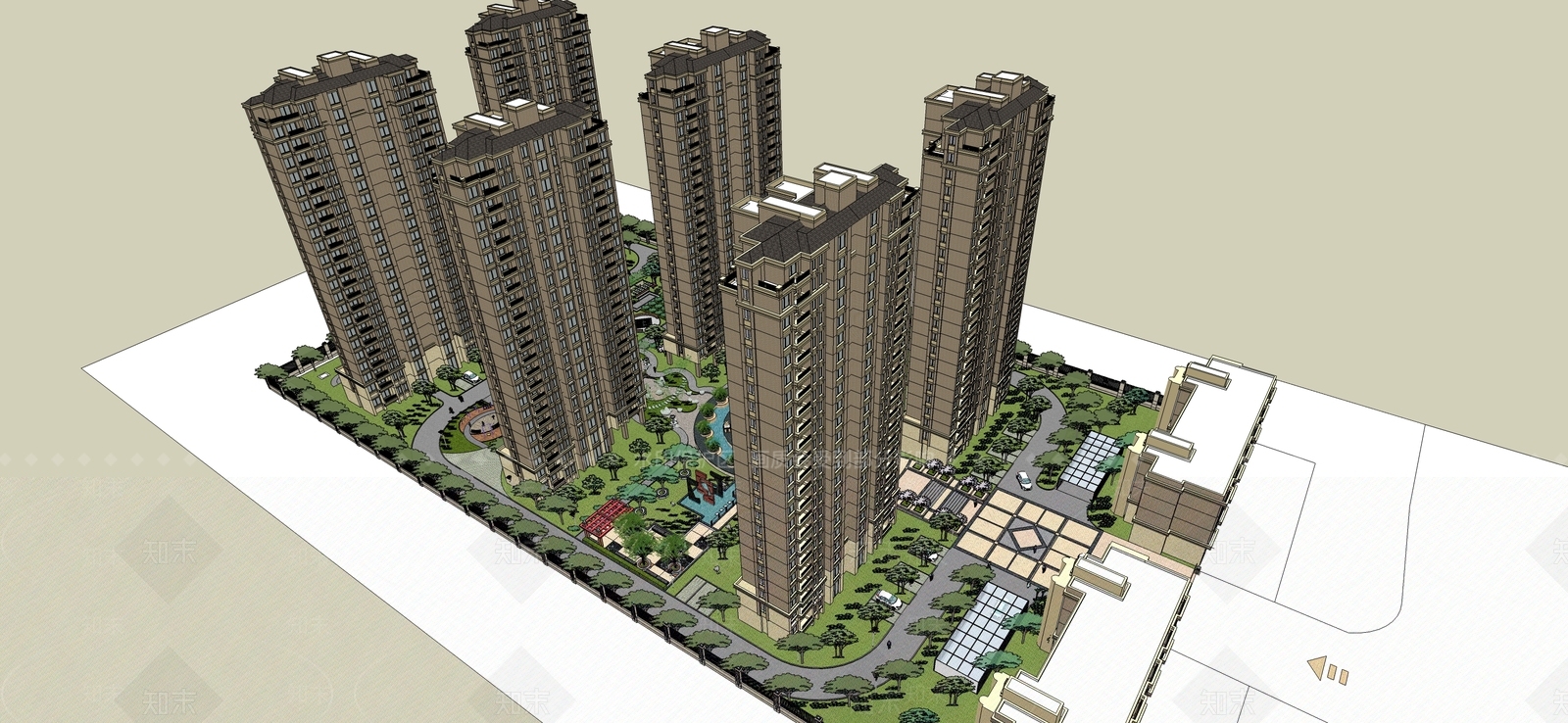 欧式小区建筑SU模型下载【ID:1198692366】