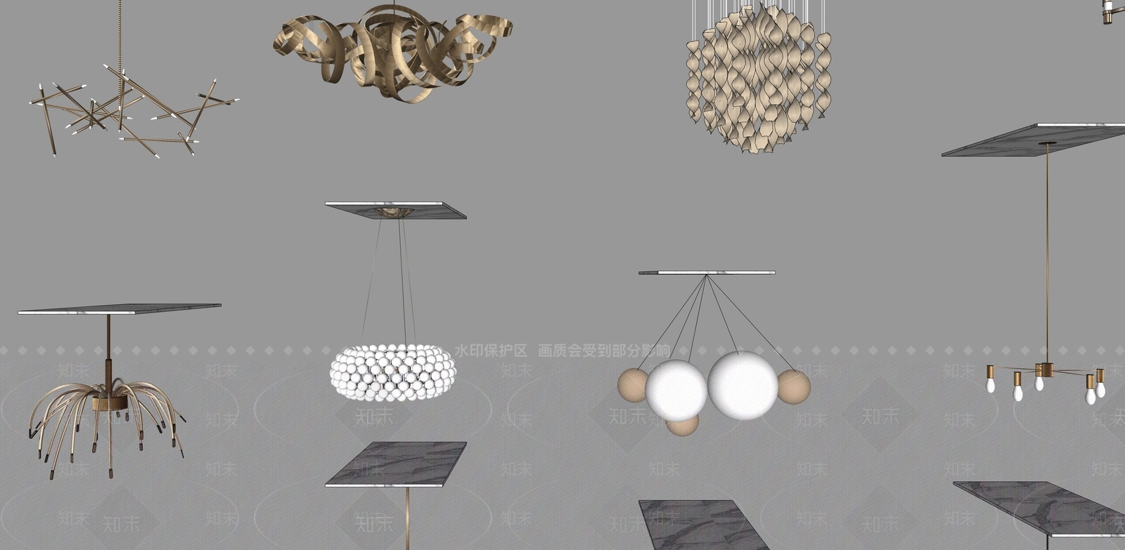 现代新中式灯具组合SU模型下载【ID:1198689364】