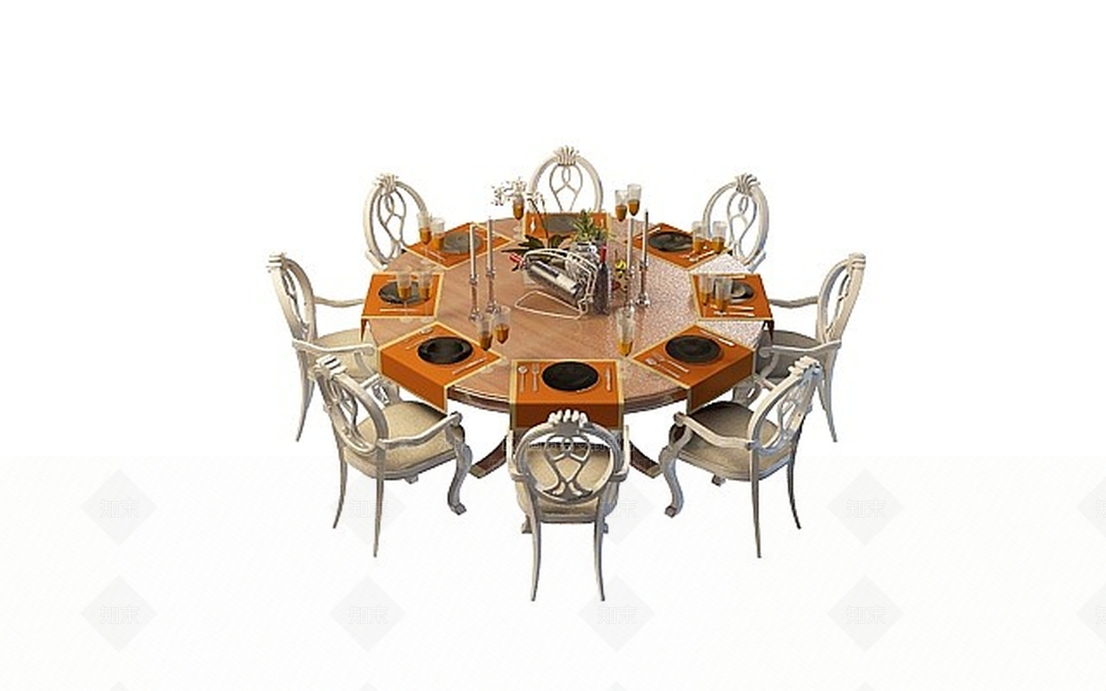现代酒店豪华餐桌3D模型下载【ID:1198689369】