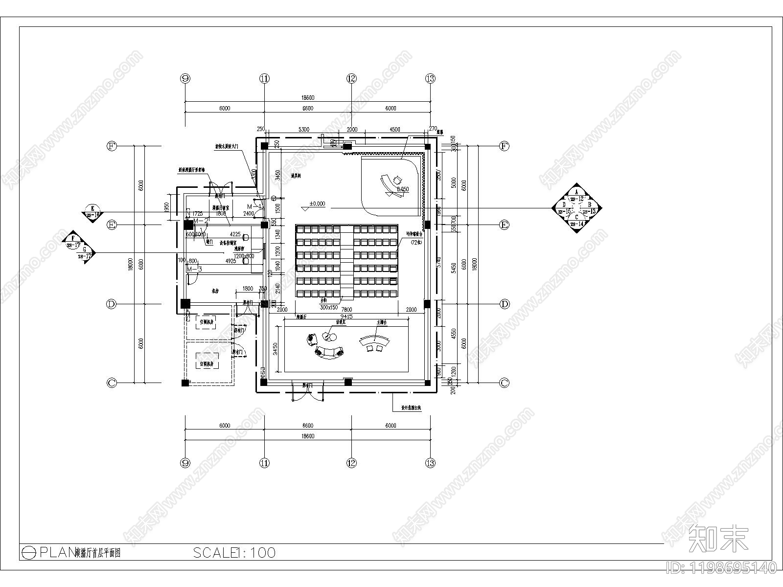 现代直播间cad施工图下载【ID:1198695140】