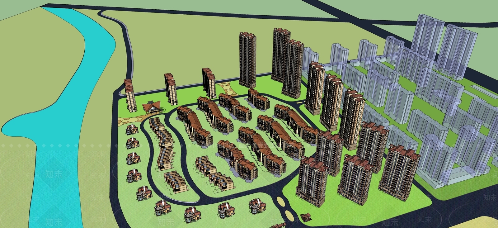 欧式小区建筑SU模型下载【ID:1198698635】