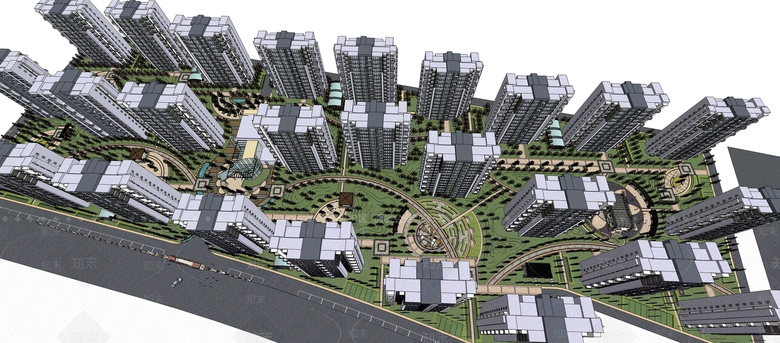 美式小区建筑SU模型下载【ID:1198698257】