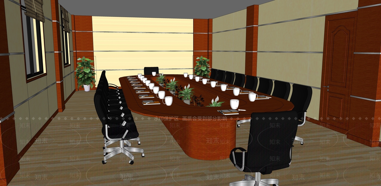 现代中式会议室SU模型下载【ID:1198700841】