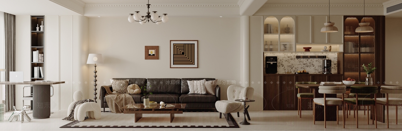 法式奶油客餐厅3D模型下载【ID:1198701033】