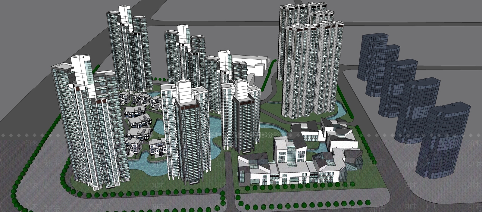 现代小区建筑SU模型下载【ID:1198707168】