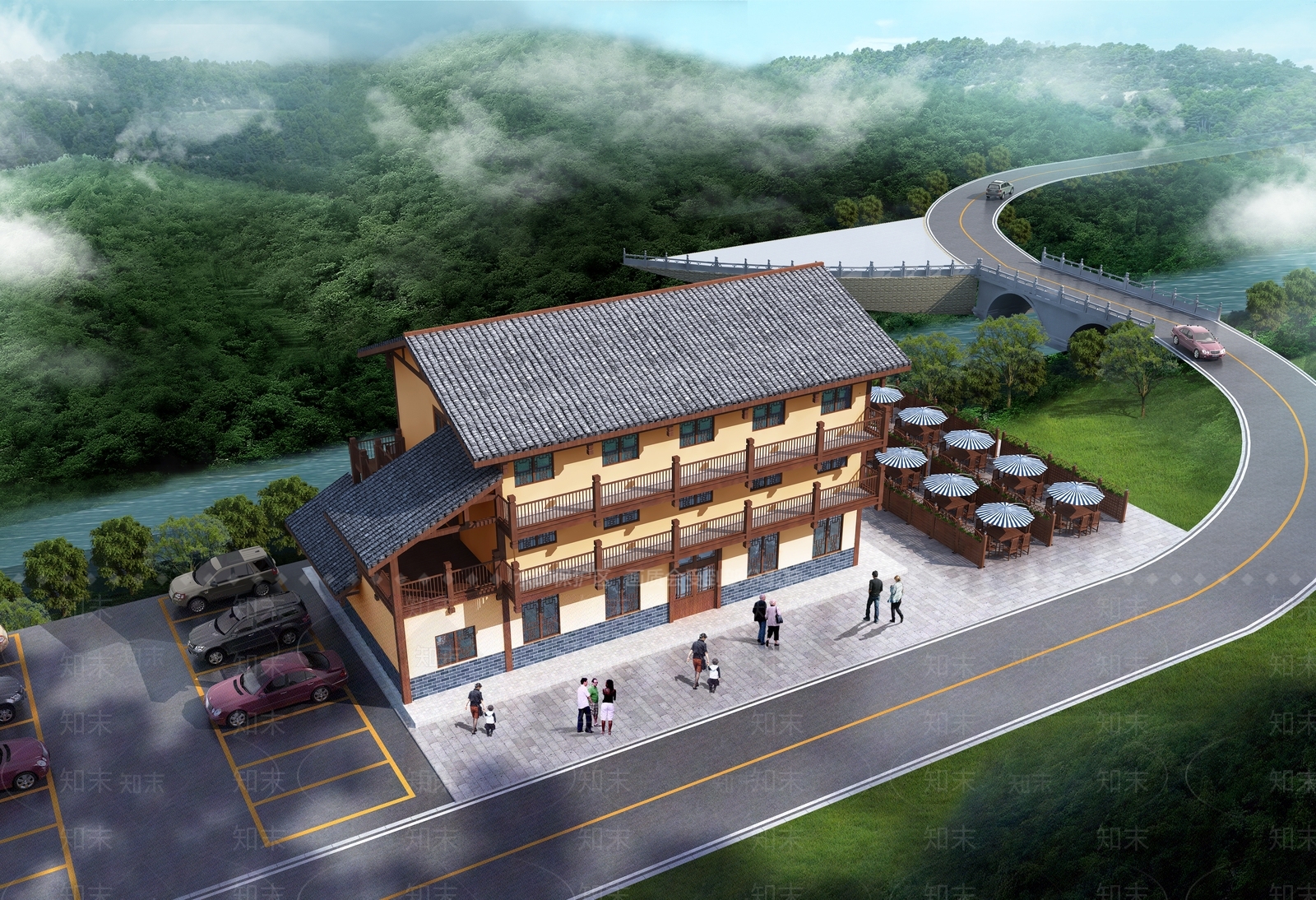 中式复古民宿3D模型下载【ID:1198710447】