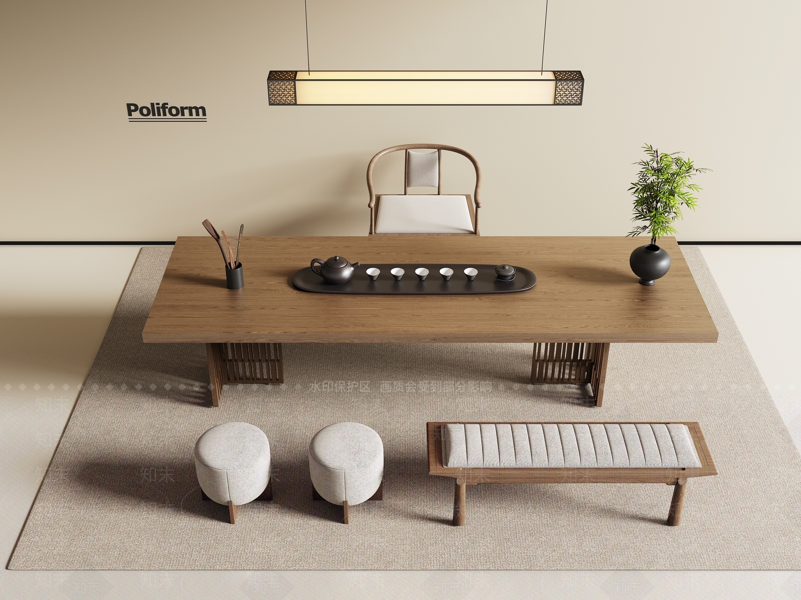 新中式茶桌椅3D模型下载【ID:1198711668】