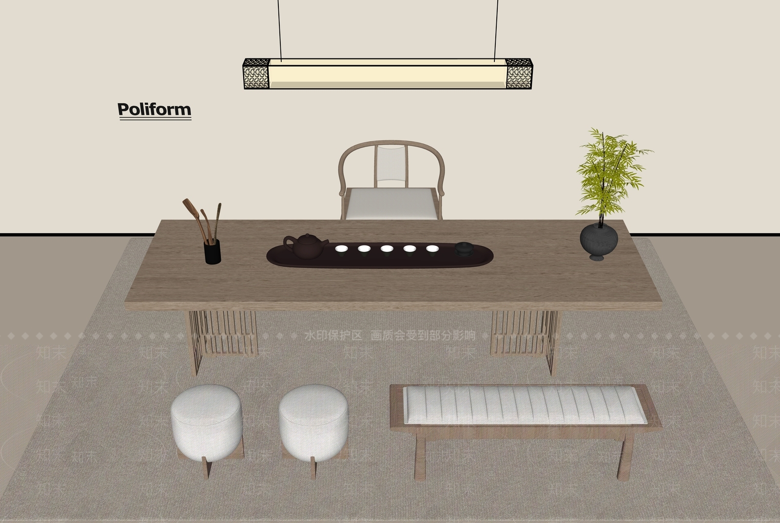 新中式茶桌椅SU模型下载【ID:1198711607】