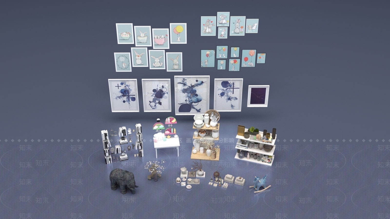 现代摆件组合3D模型下载【ID:1198714686】