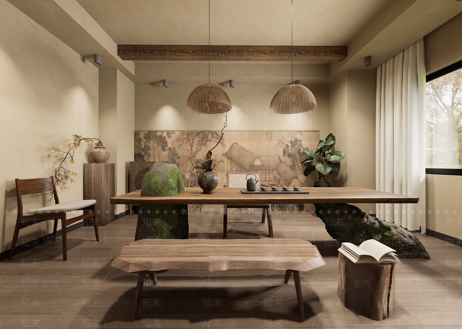 侘寂中古茶餐厅SU模型下载【ID:1199175651】