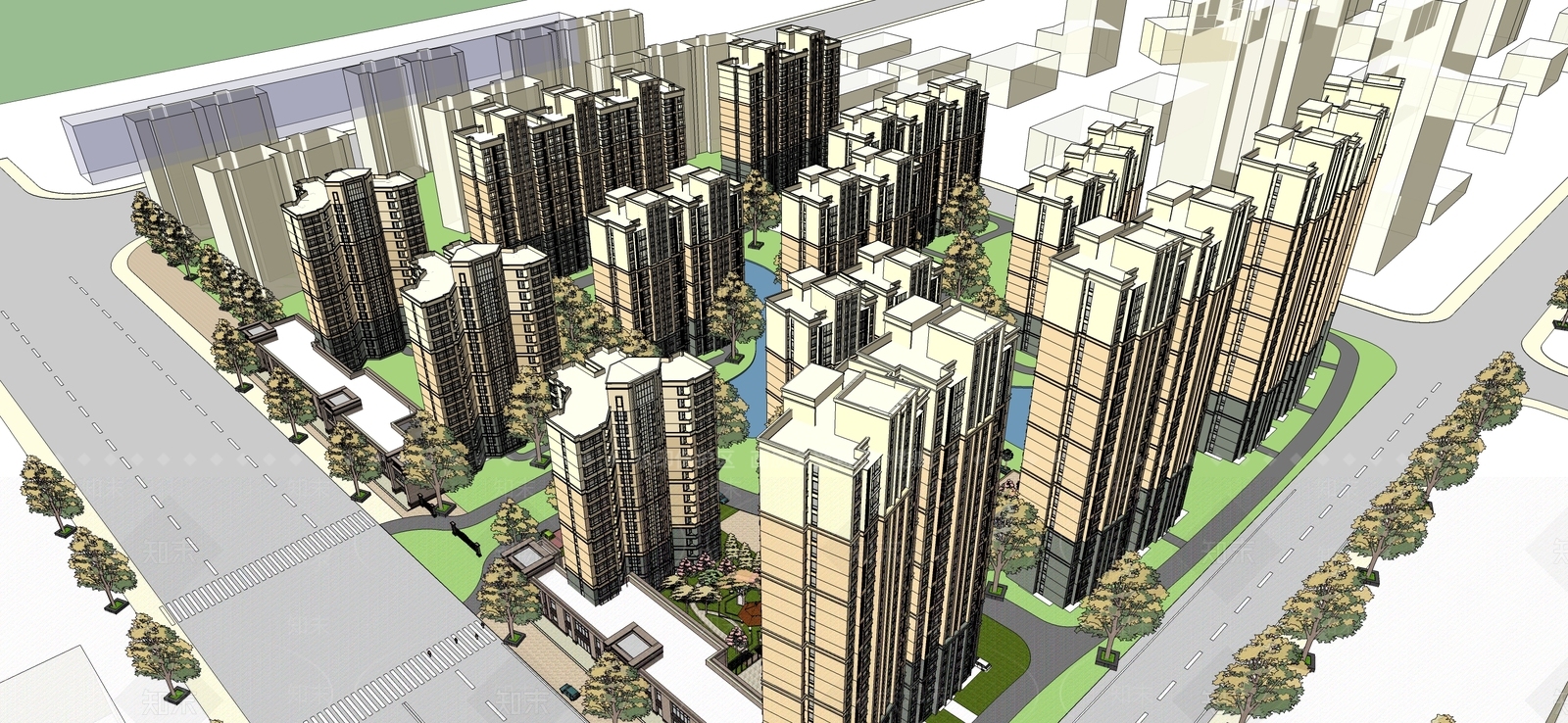 欧式小区建筑SU模型下载【ID:1198719394】
