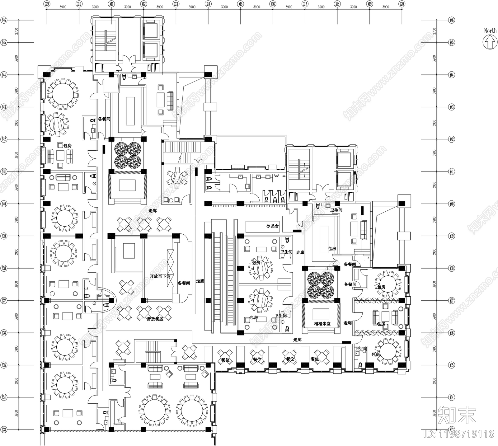 新中式中餐厅施工图下载【ID:1198719116】