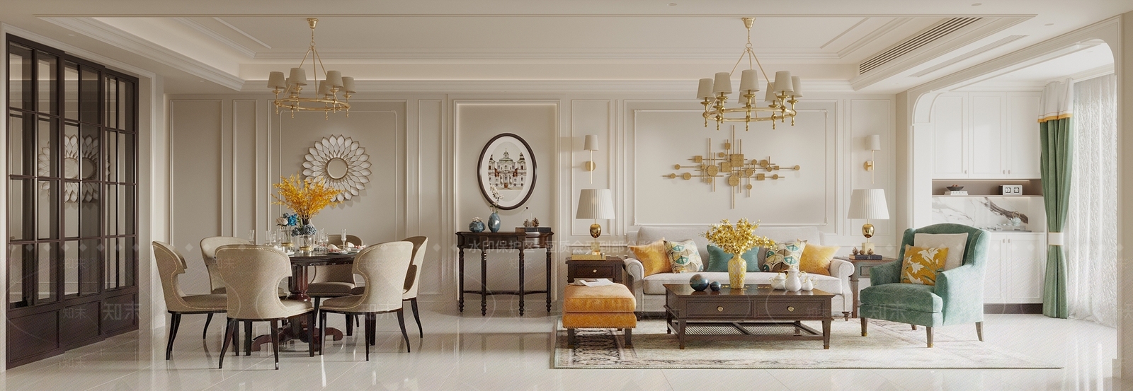 美式法式客餐厅3D模型下载【ID:1198720075】