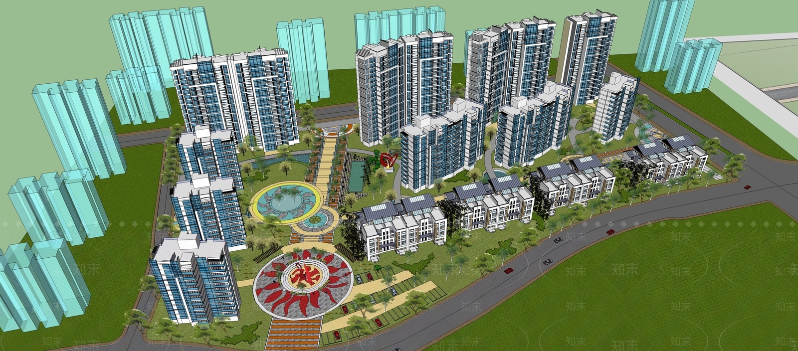 现代小区建筑SU模型下载【ID:1198720569】