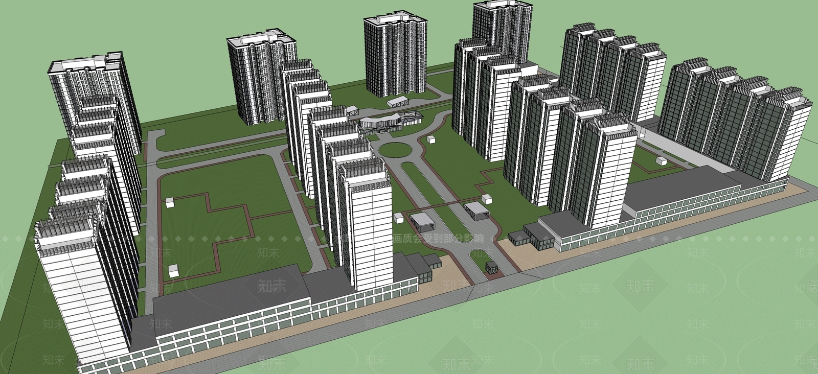 现代小区建筑SU模型下载【ID:1198721672】