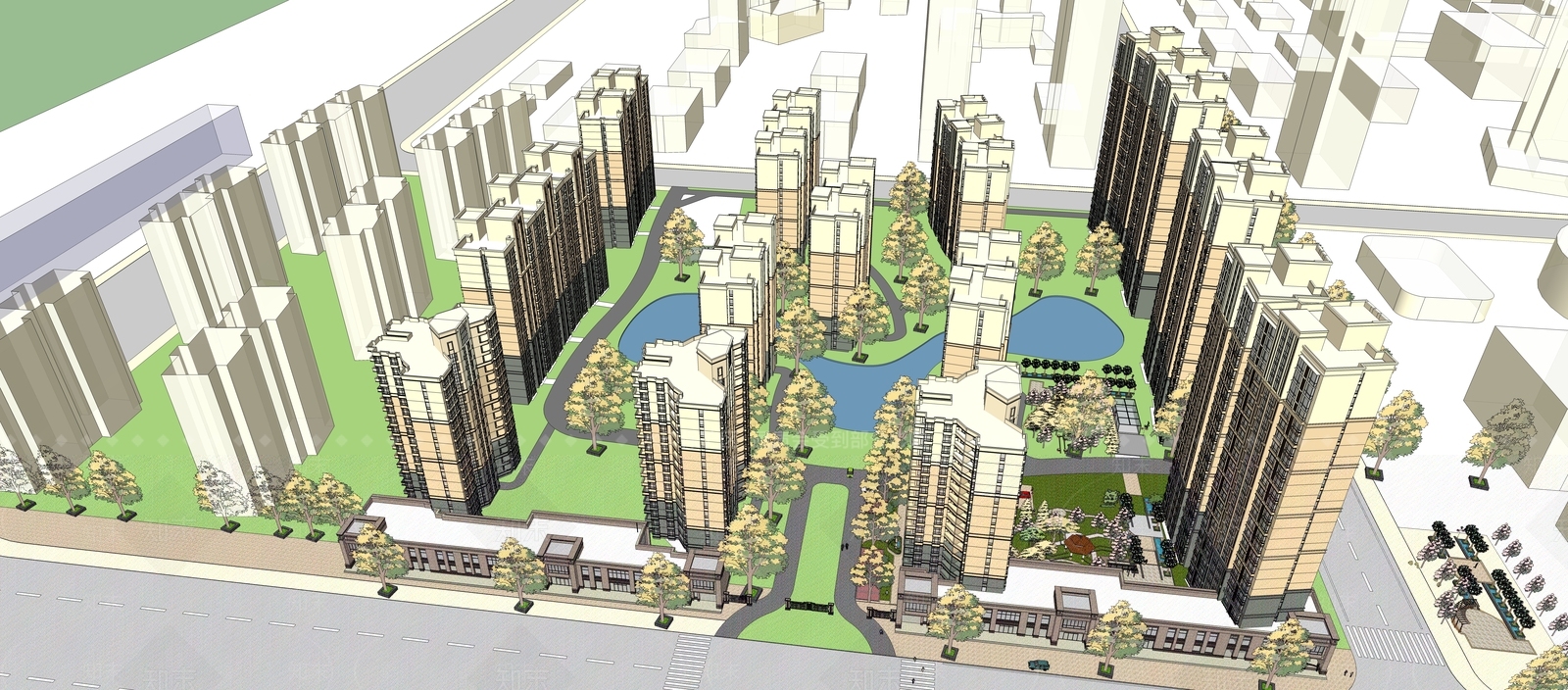 欧式小区建筑SU模型下载【ID:1198721562】