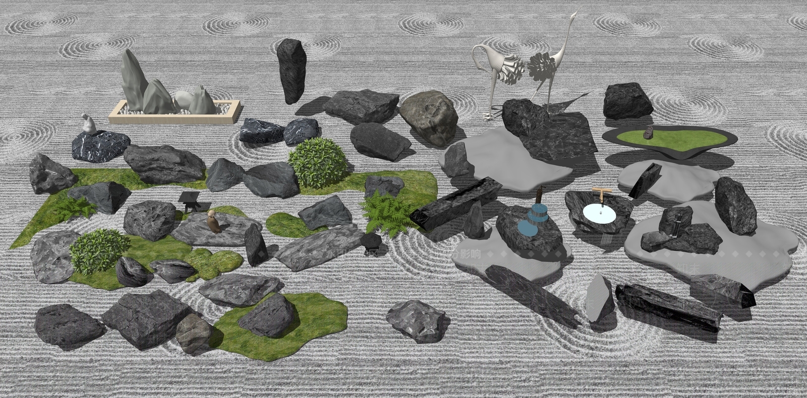 现代新中式景观石SU模型下载【ID:1198721840】