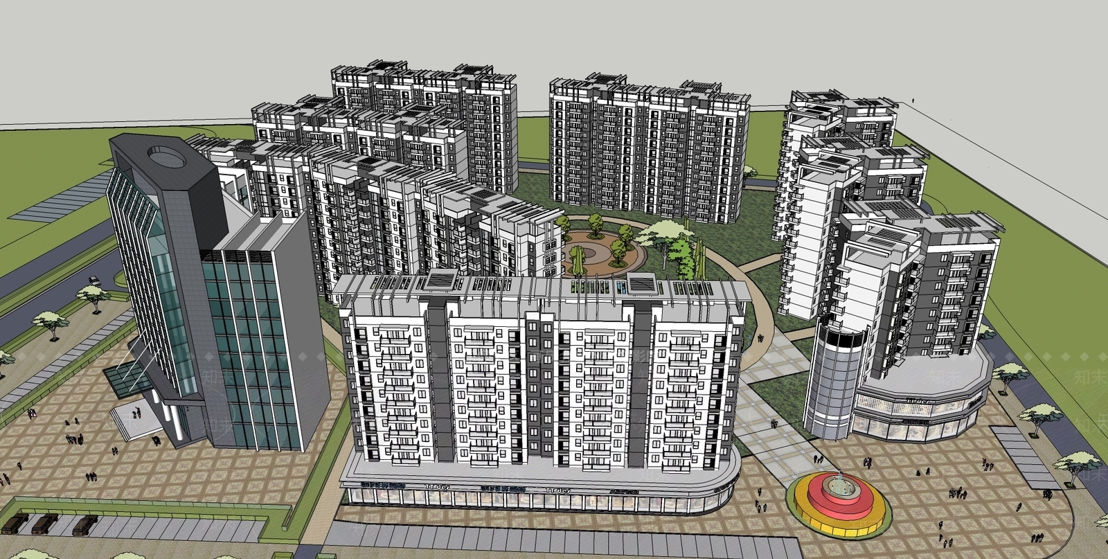现代小区建筑SU模型下载【ID:1198722004】