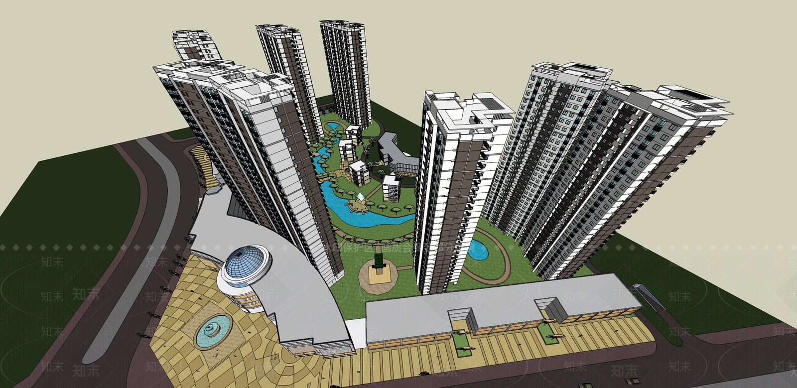 现代小区建筑SU模型下载【ID:1198723852】