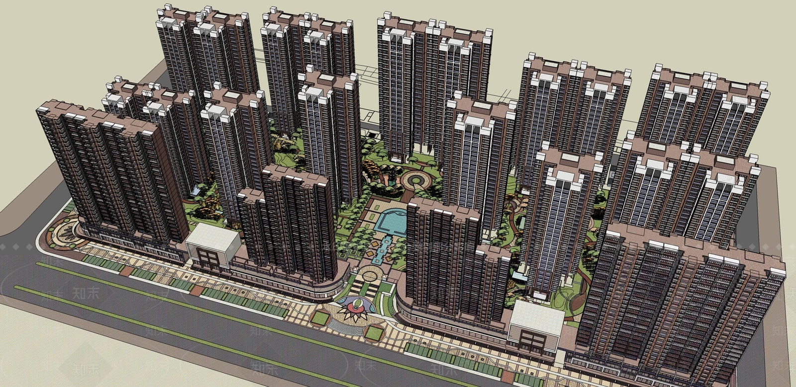 现代小区建筑SU模型下载【ID:1198723898】
