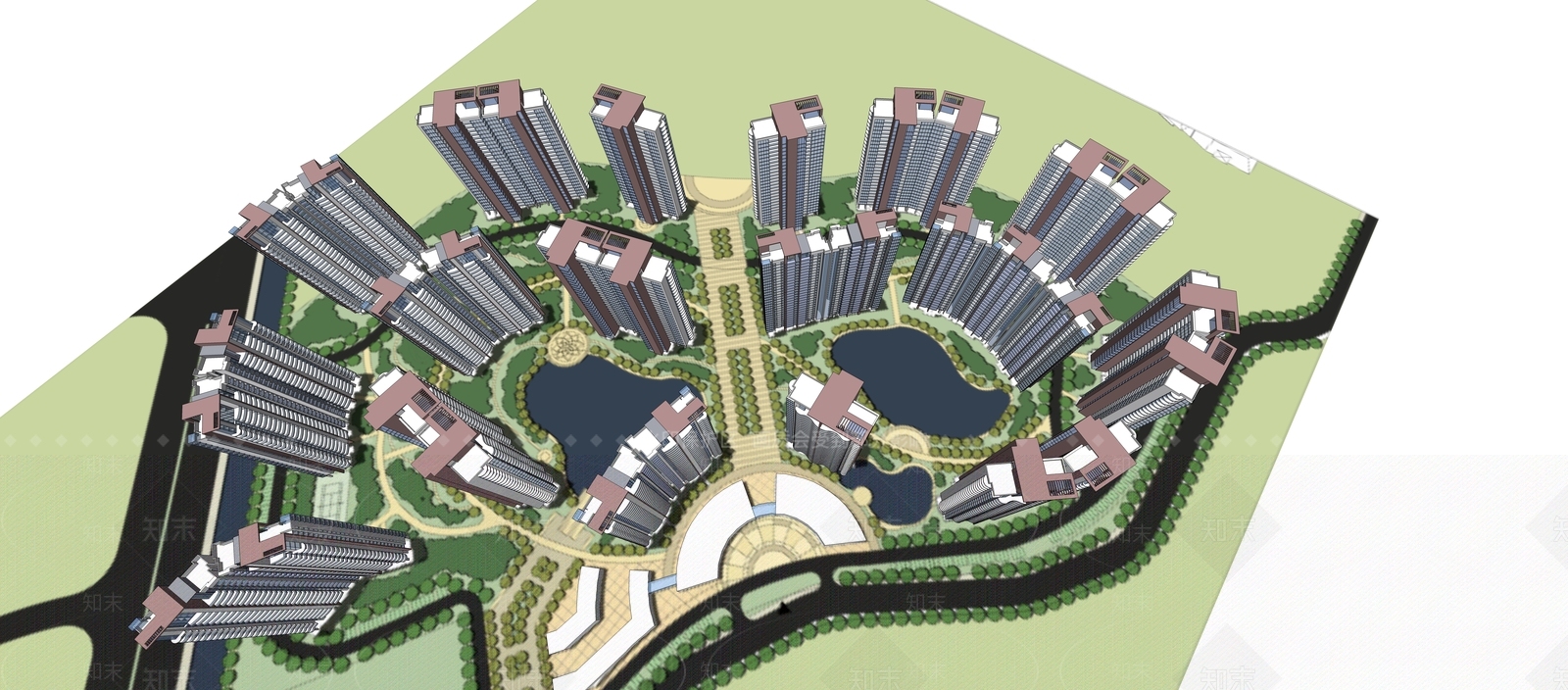 现代小区建筑SU模型下载【ID:1198724034】