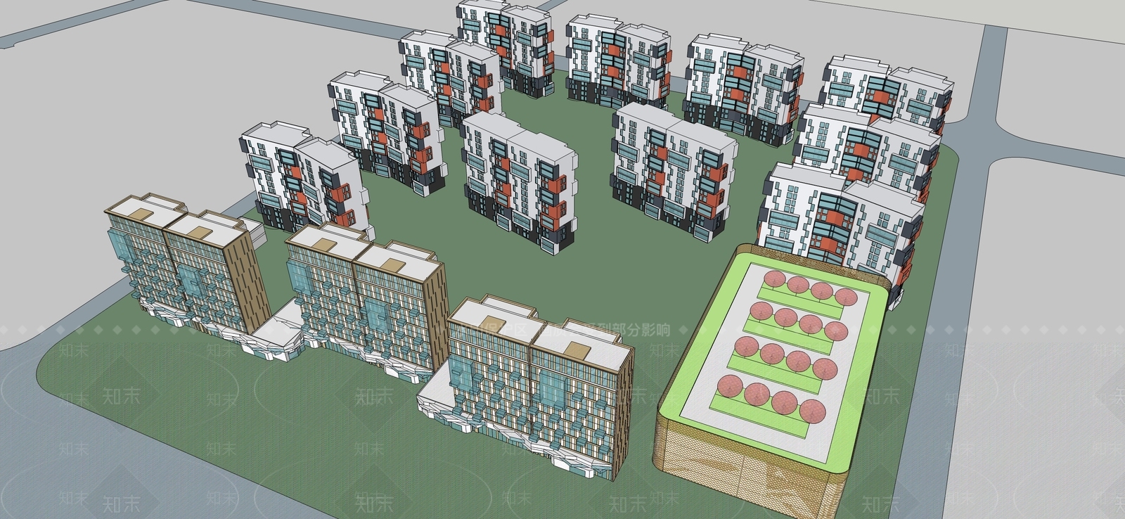 现代小区建筑SU模型下载【ID:1198724275】