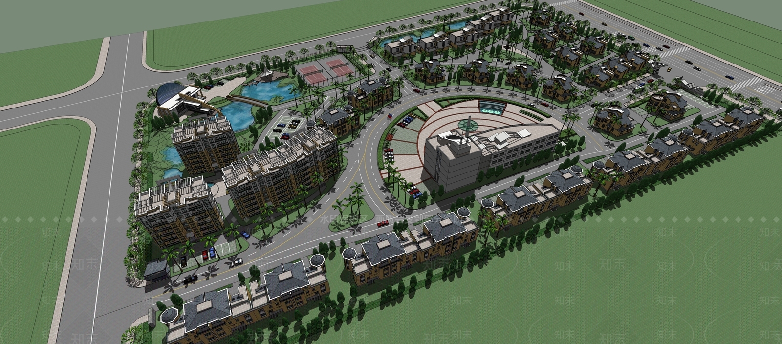 现代小区建筑SU模型下载【ID:1198724573】