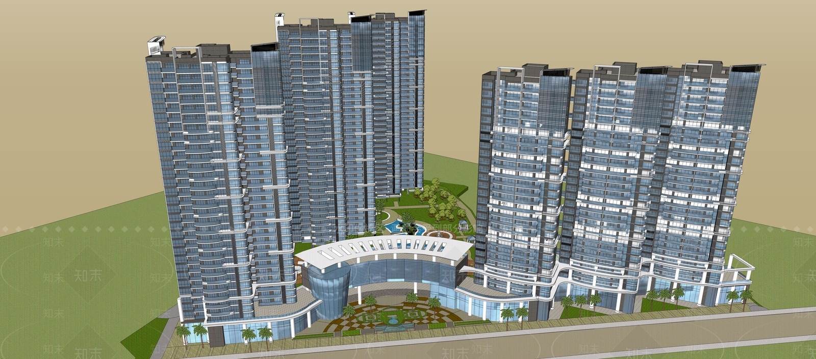 现代小区建筑SU模型下载【ID:1198724605】