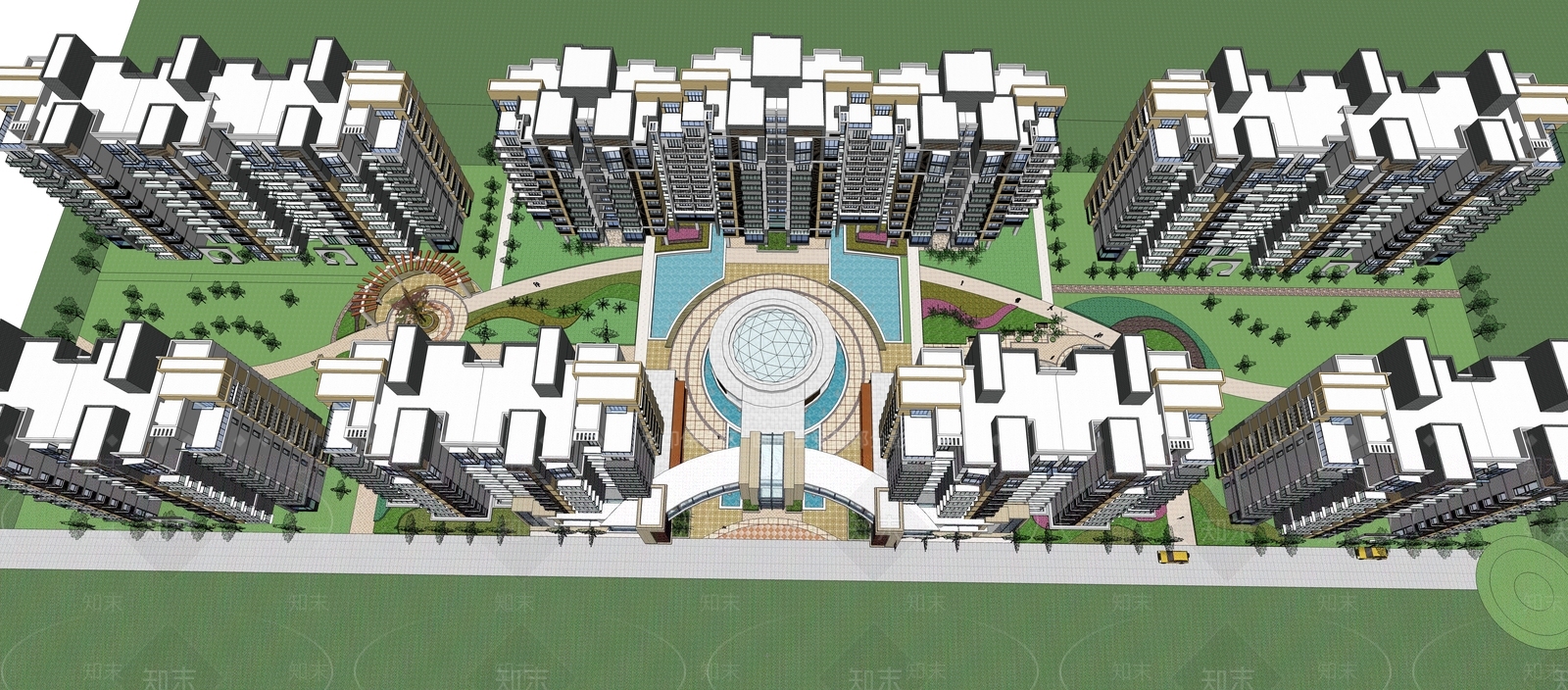 现代小区建筑SU模型下载【ID:1198725425】