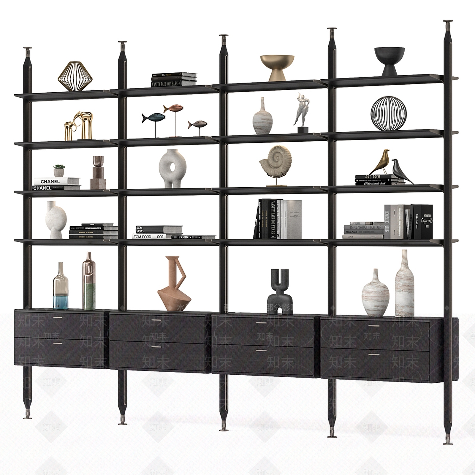 新中式意式书架3D模型下载【ID:1198725452】