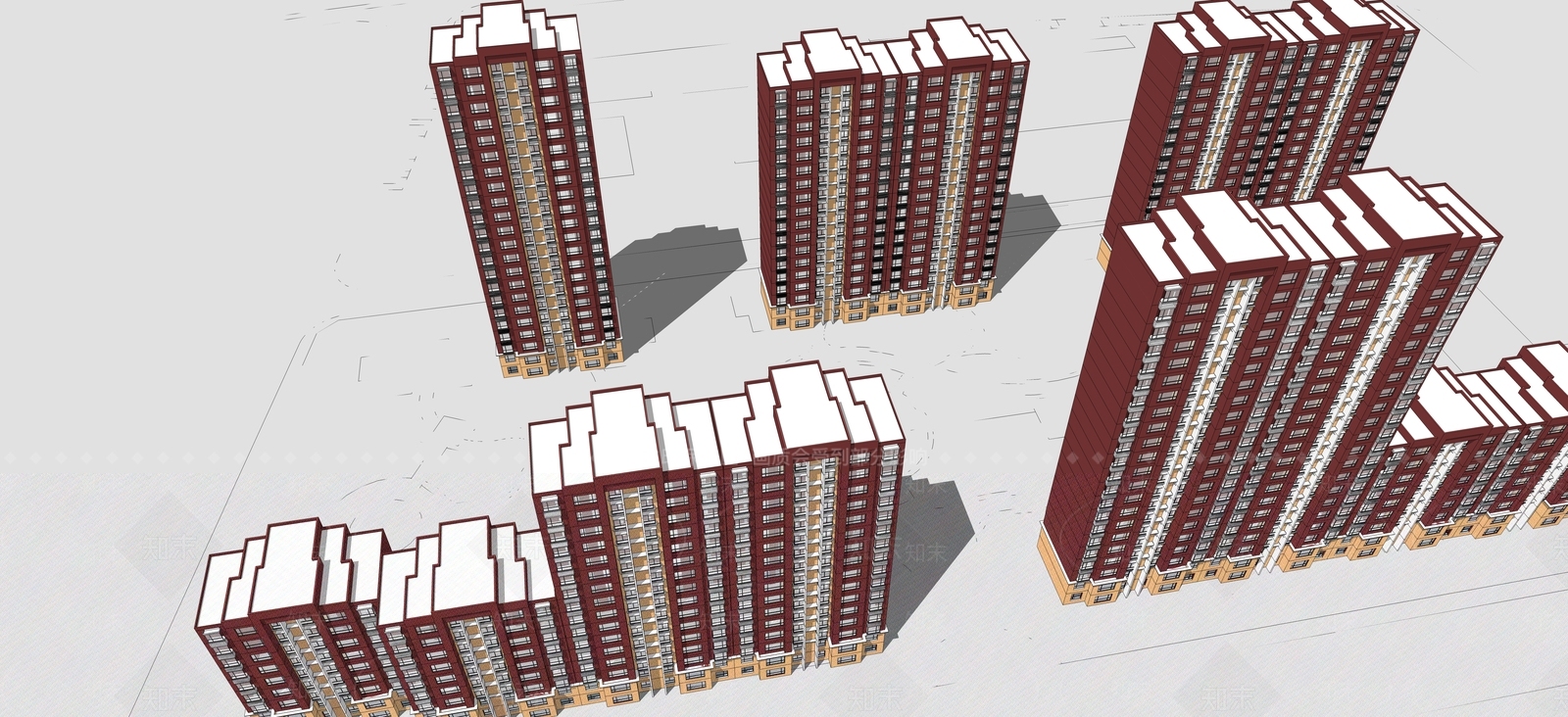 现代小区建筑SU模型下载【ID:1198725575】