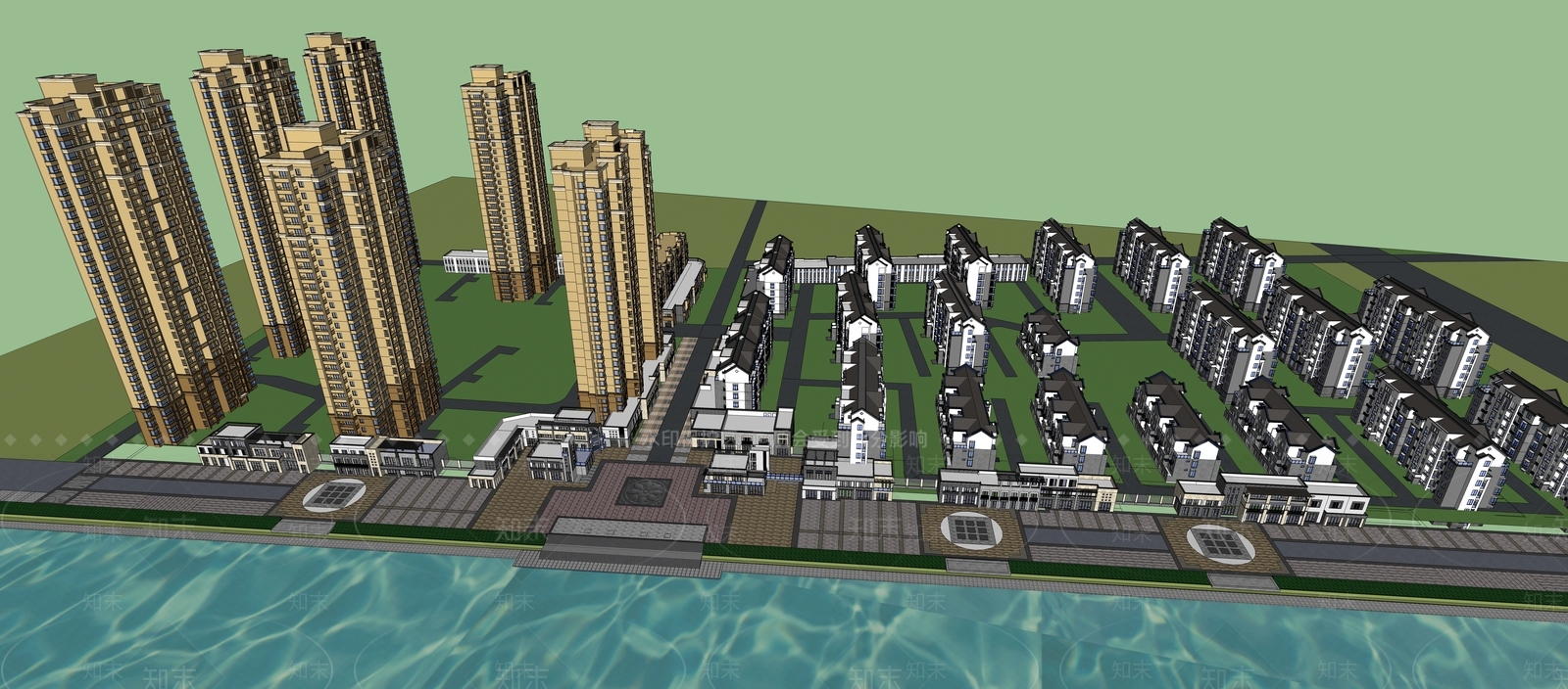 法式中式小区建筑SU模型下载【ID:1198725889】