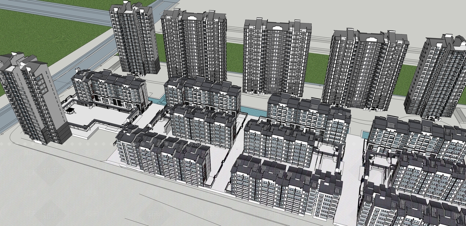 中式小区建筑SU模型下载【ID:1198725966】