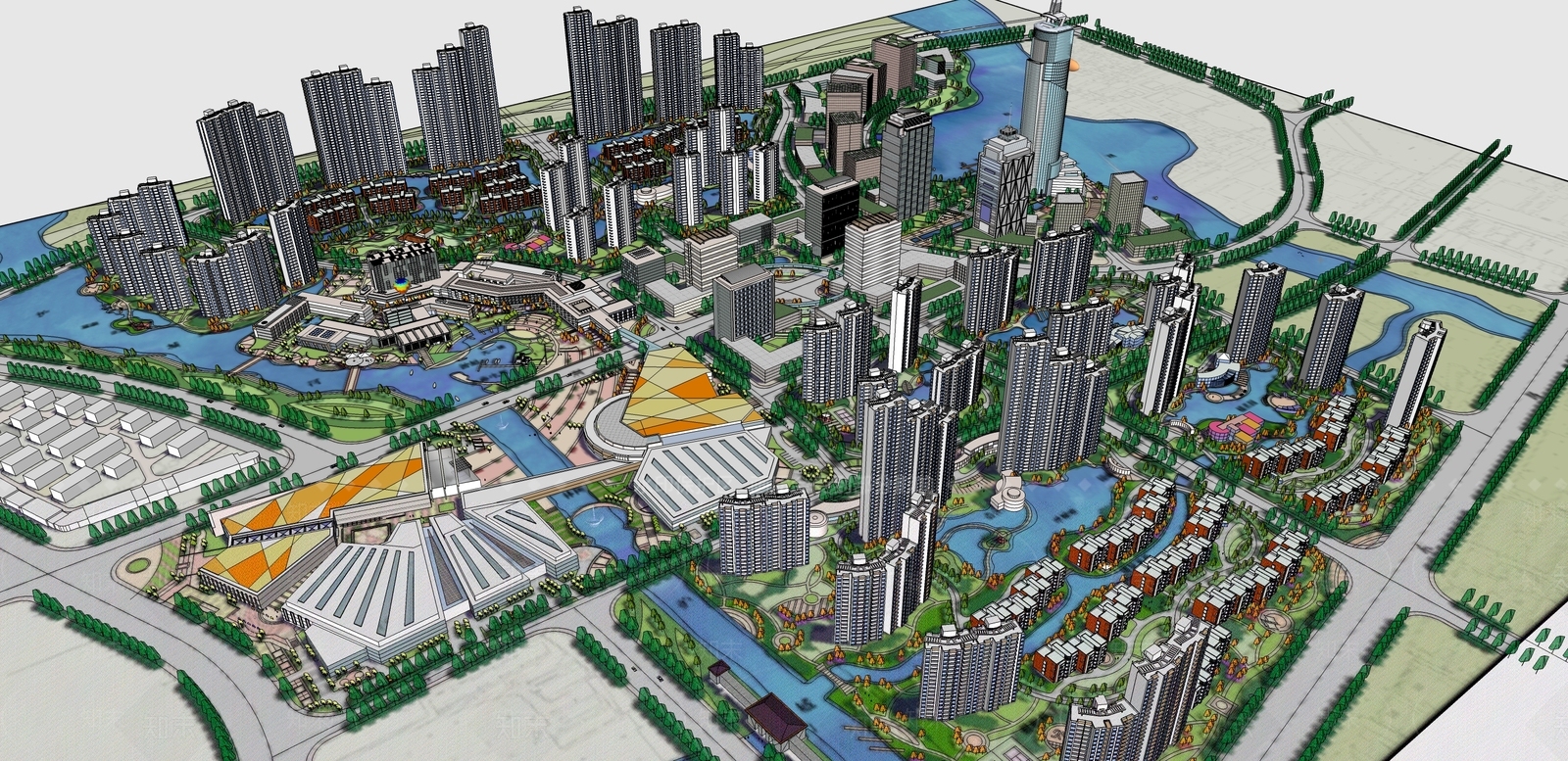 现代小区建筑SU模型下载【ID:1198726137】
