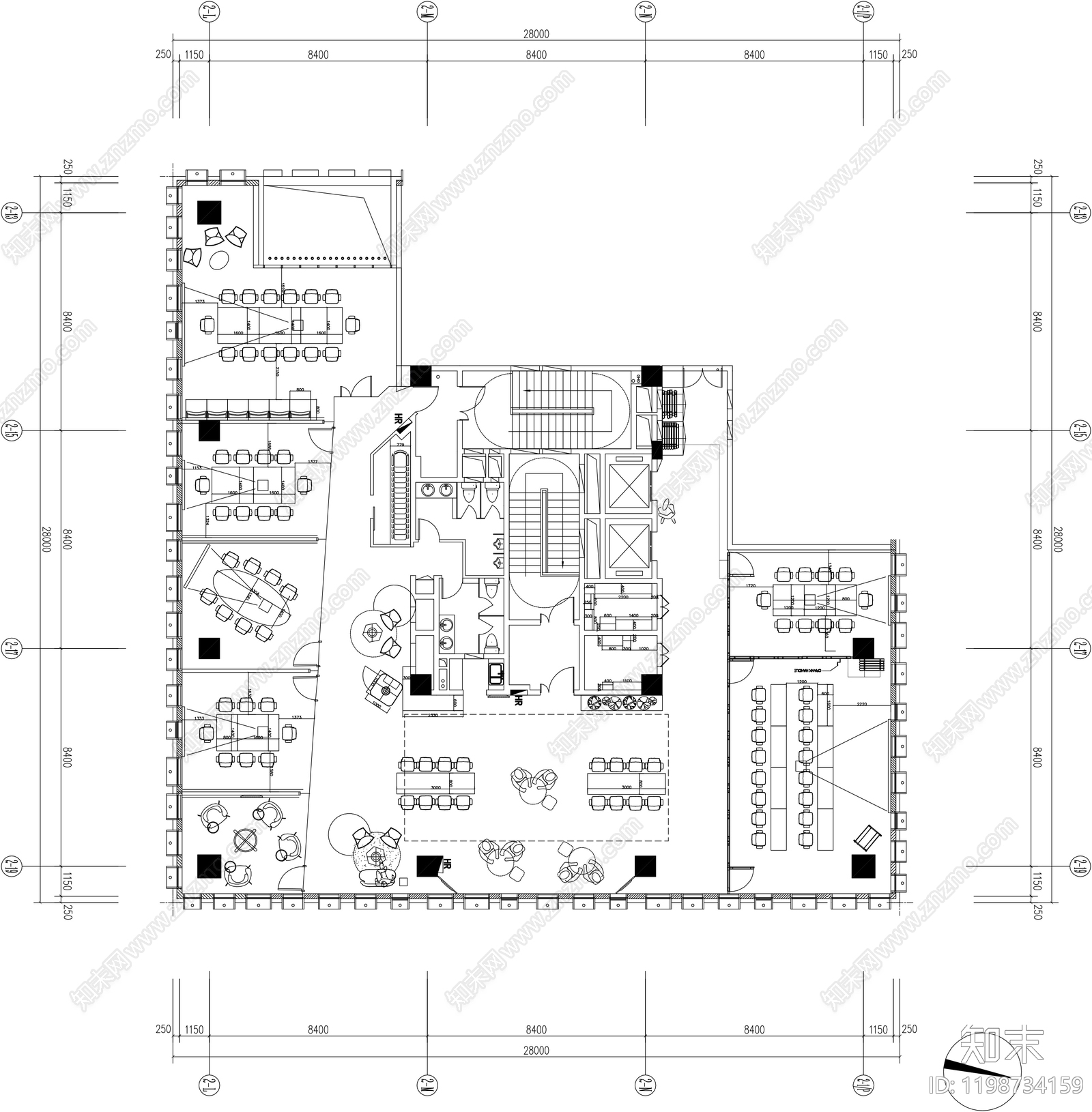 现代整体办公空间施工图下载【ID:1198734159】