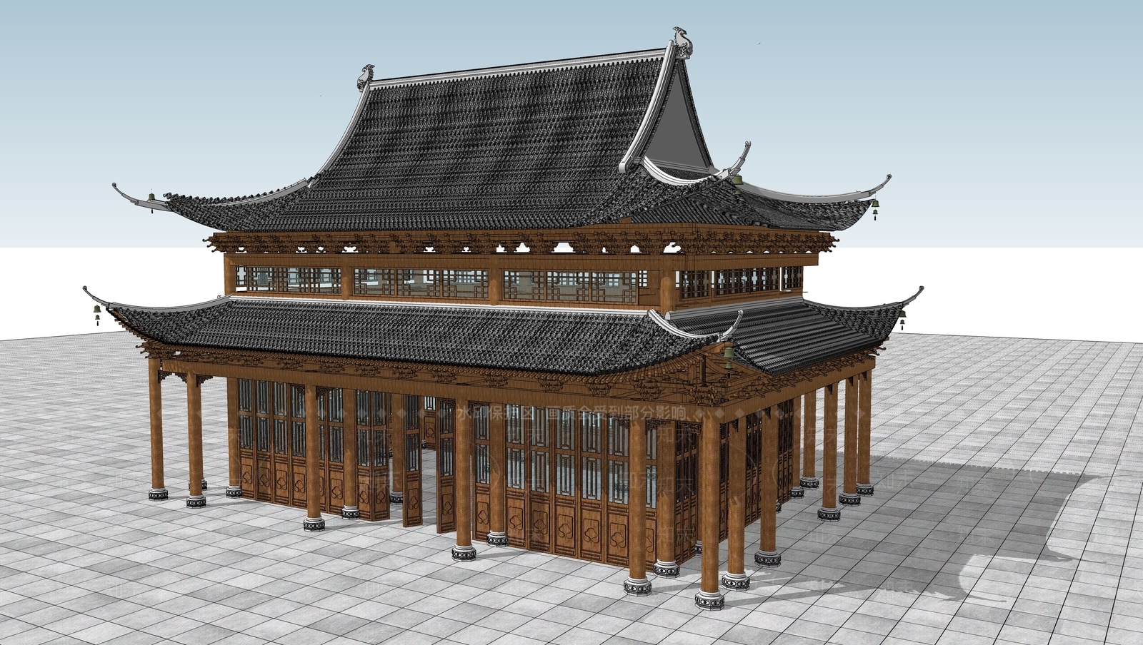 中式古建筑SU模型下载【ID:1198735451】