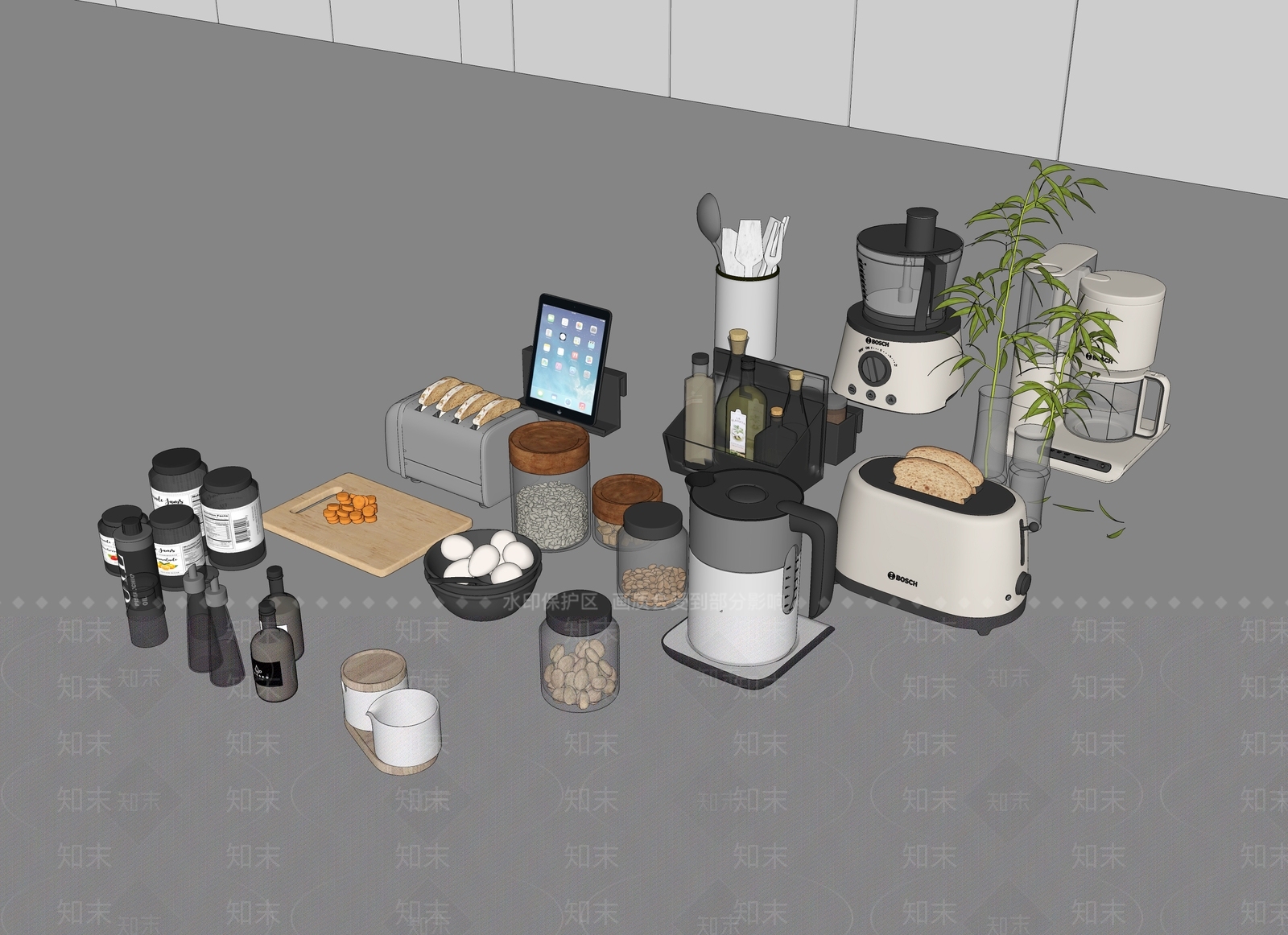 厨房用品组合SU模型下载【ID:1198736272】