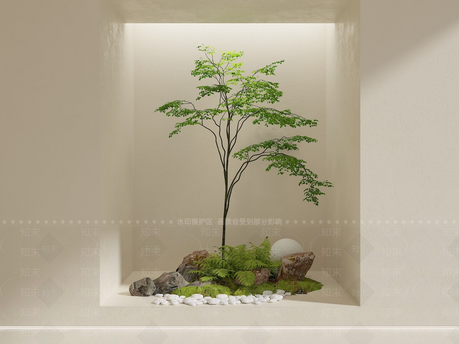 现代室内景观3D模型渲染效果图