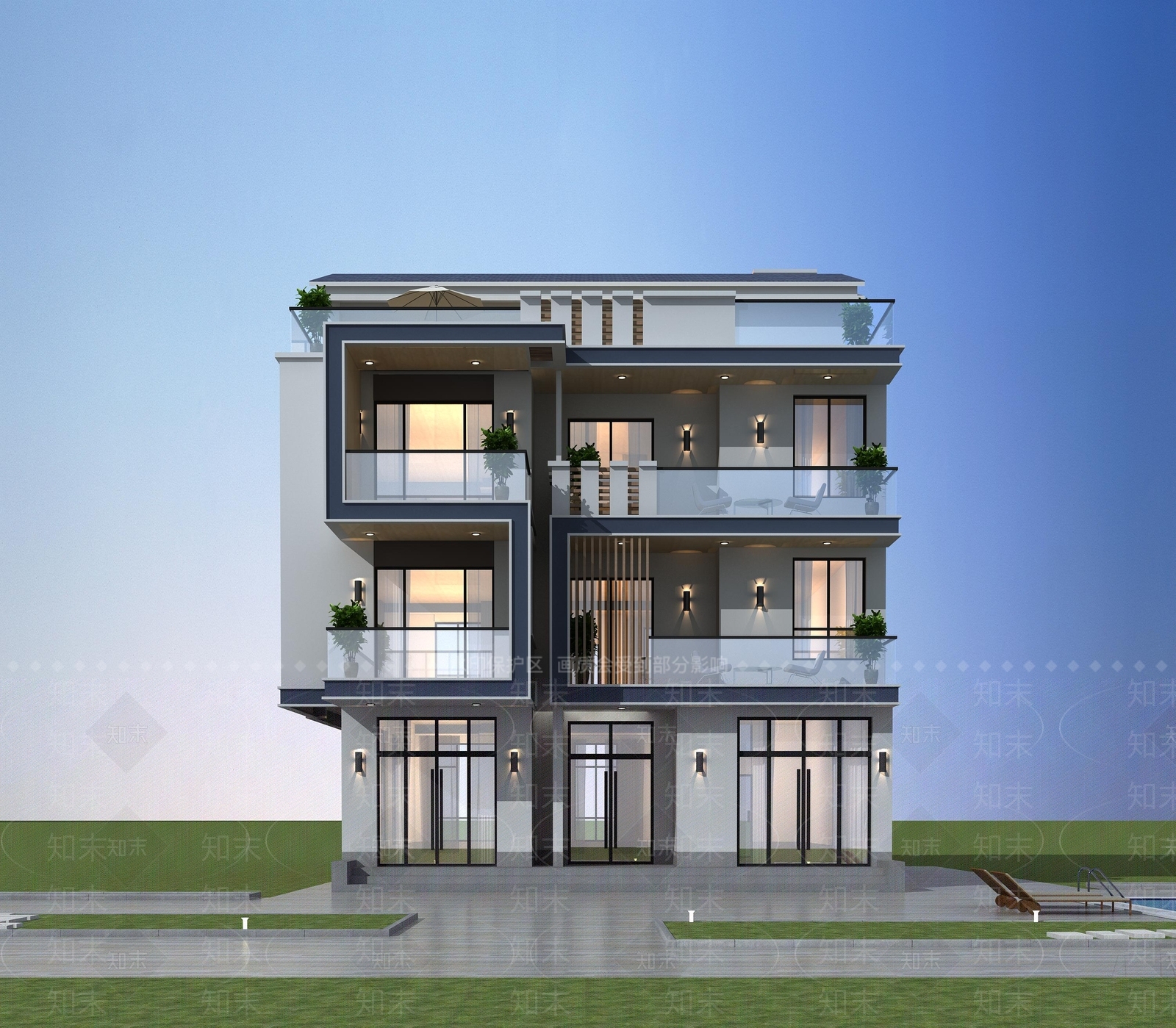 现代别墅外观3D模型下载【ID:1198751154】