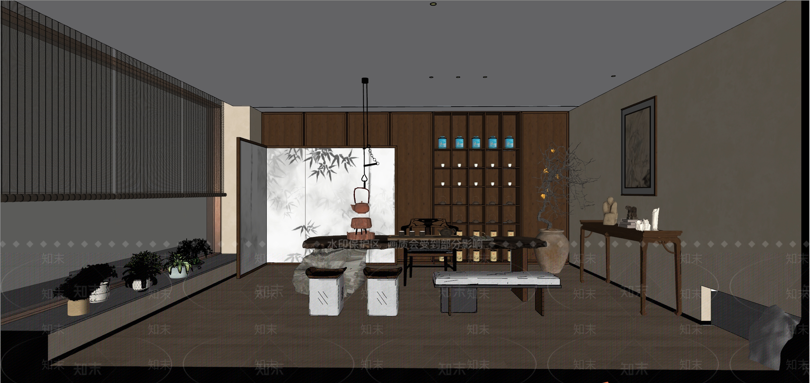 新中式茶室SU模型下载【ID:1198757357】
