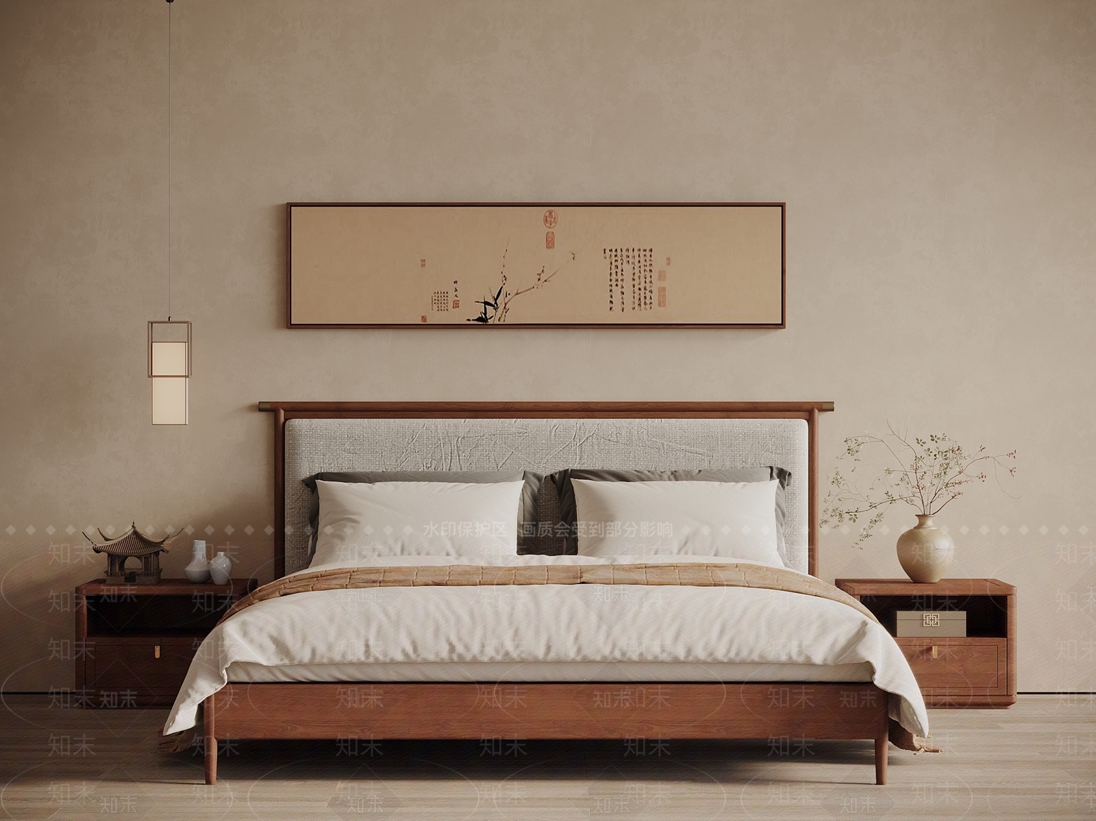 中古新中式双人床SU模型下载【ID:1198761402】