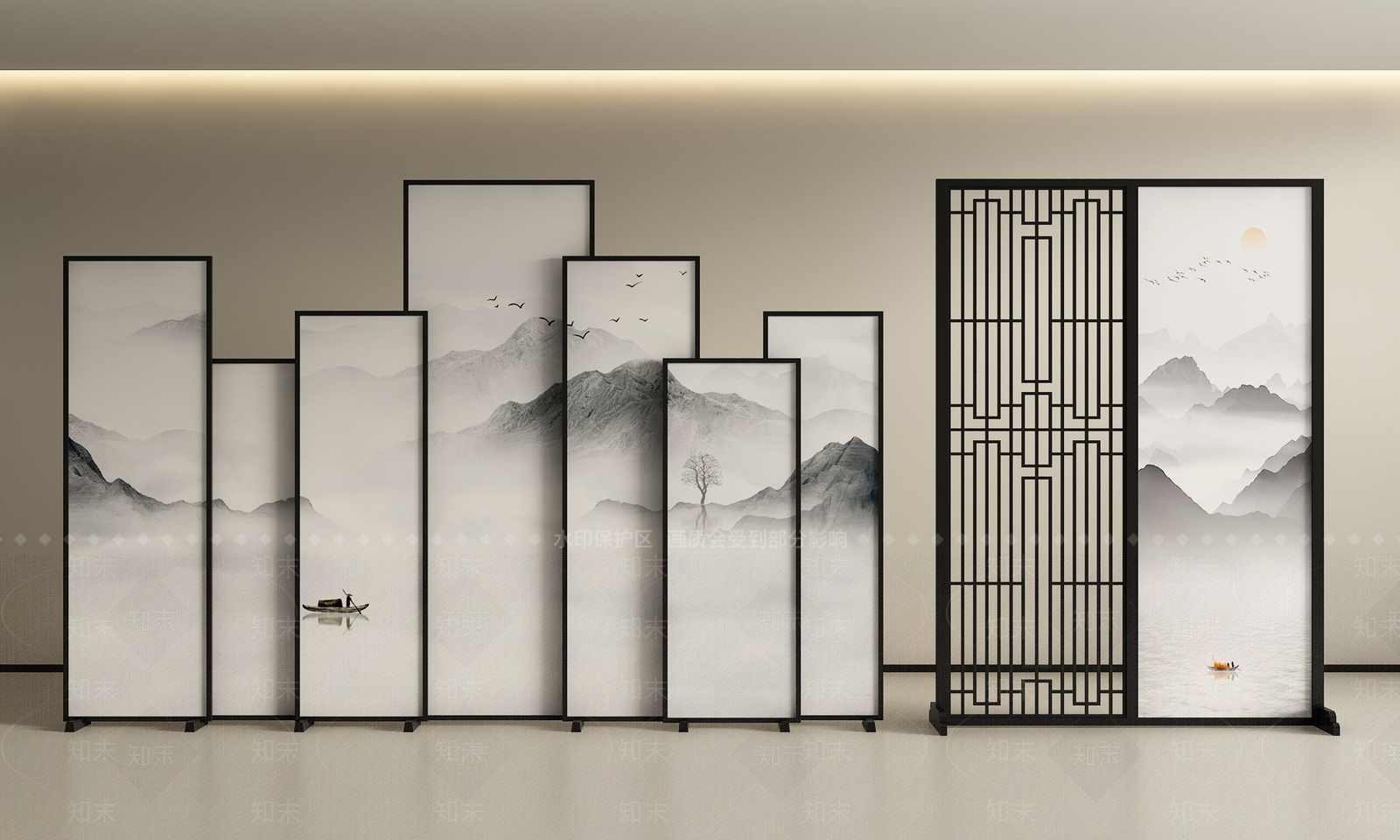 中式新中式屏风3D模型下载【ID:1198765021】_知末3d模型网